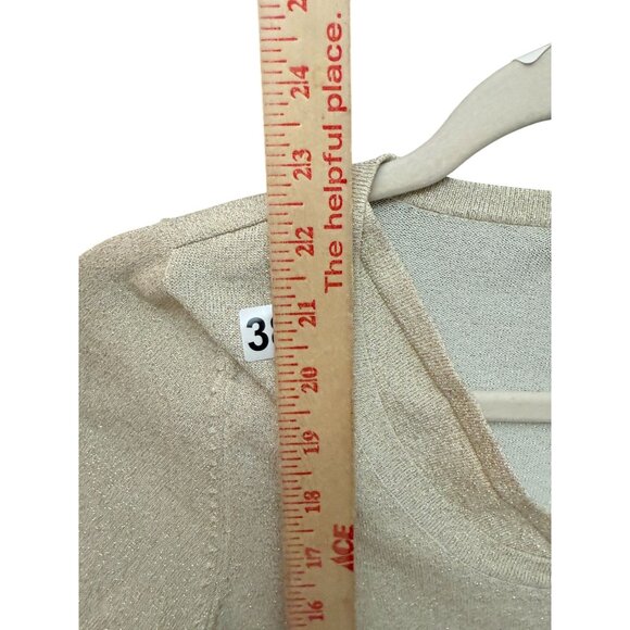 Laura Ashley Metallic Blend Cropped T-Shirt Top Shimmer Knit Women Cream Small - Picture 4 of 5